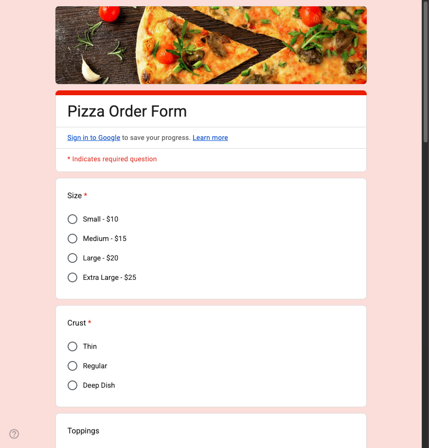 Before: default Google Form appearance